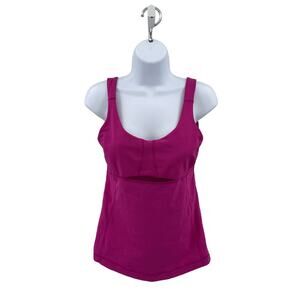 Lululemon Fuchsia Tank Built In Bra WMNS M Scoop Neck Sleeveless Mesh Cutout Top